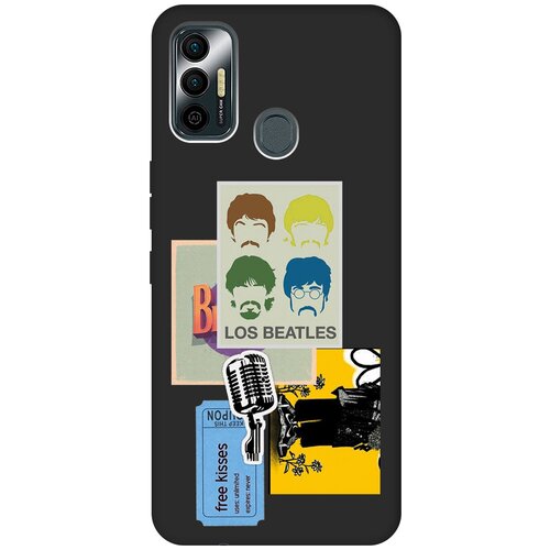 Матовый Soft Touch силиконовый чехол на Tecno Spark 7 / Техно Спарк 7 с 3D принтом Beatles Stickers черный матовый soft touch силиконовый чехол на realme 7 рилми 7 с 3d принтом beatles stickers черный