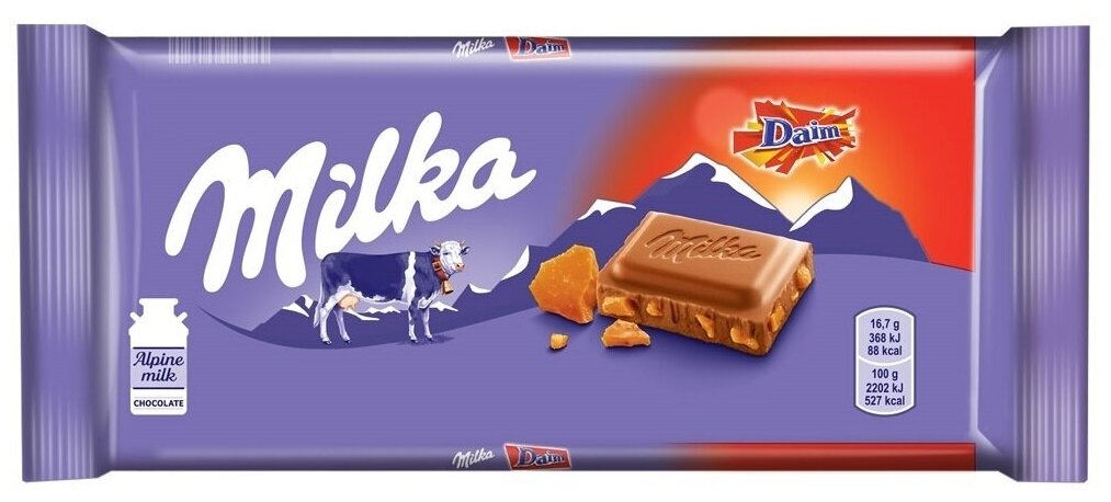 Молочный шоколад Milka Daim с карамелью 100 гр. - фотография № 2