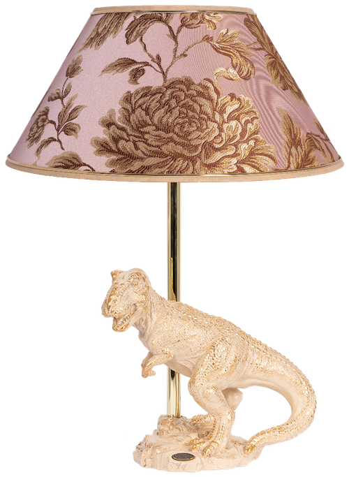 Настольная лампа Bogacho Динозавр Тирекс кремовая с абажуром персикового цвета цвета ручная работа