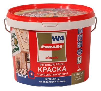 Краска интерьерная Classic W4 Дом & Офис Parade 2,5 л База С (бесцветный) матовая - фотография № 1