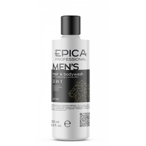 EPICA Professional Men's 3 in 1 Универсальный мужской шампунь для волос и тела, 250 мл