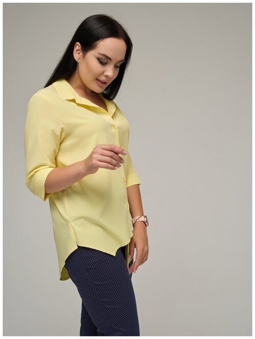 Рубашка  DiSORELLE, повседневный стиль, прямой силуэт, укороченный рукав, однотонная, размер 56, желтый