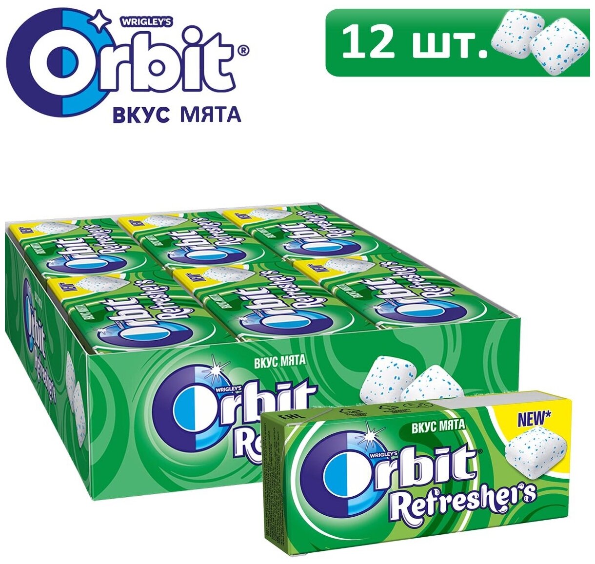 Orbit Refreshers со вкусом мяты жевательная резинка 16г Набор 12шт