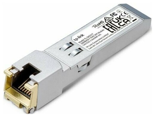 Модуль SFP TP-LINK TL-SM331T 1000BASE-T RJ45, медный трансивер 1000 Мбит/с RJ45, Plug and Play подключение к SFP-слоту, дальность до 100 м (по кабелю