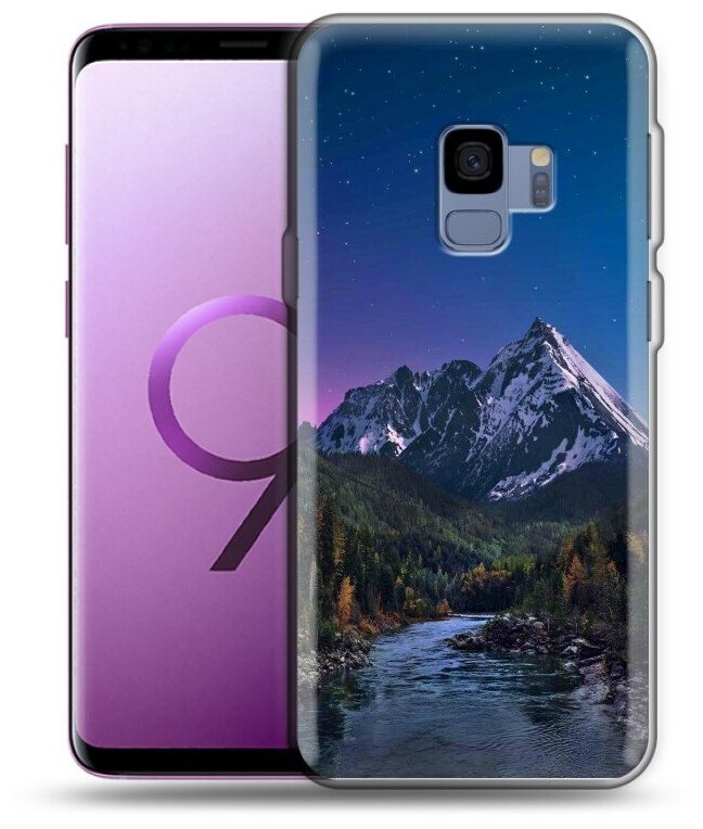 Дизайнерский силиконовый чехол для Самсунг S9 / Samsung Galaxy S9 Горы и полумесяц