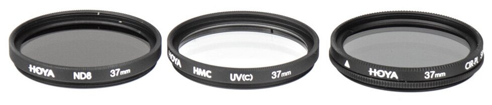 Комплект светофильтров HOYA: UV (C) HMC MULTI, PL-CIR, NDX8 - 37mm