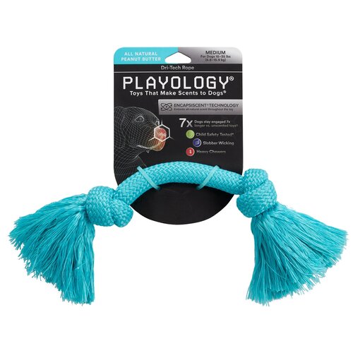 Игрушка для собак Playology жевательный канат DRI-TECH ROPE с ароматом арахиса, голубой, средний (0.13 кг) (2 штуки)