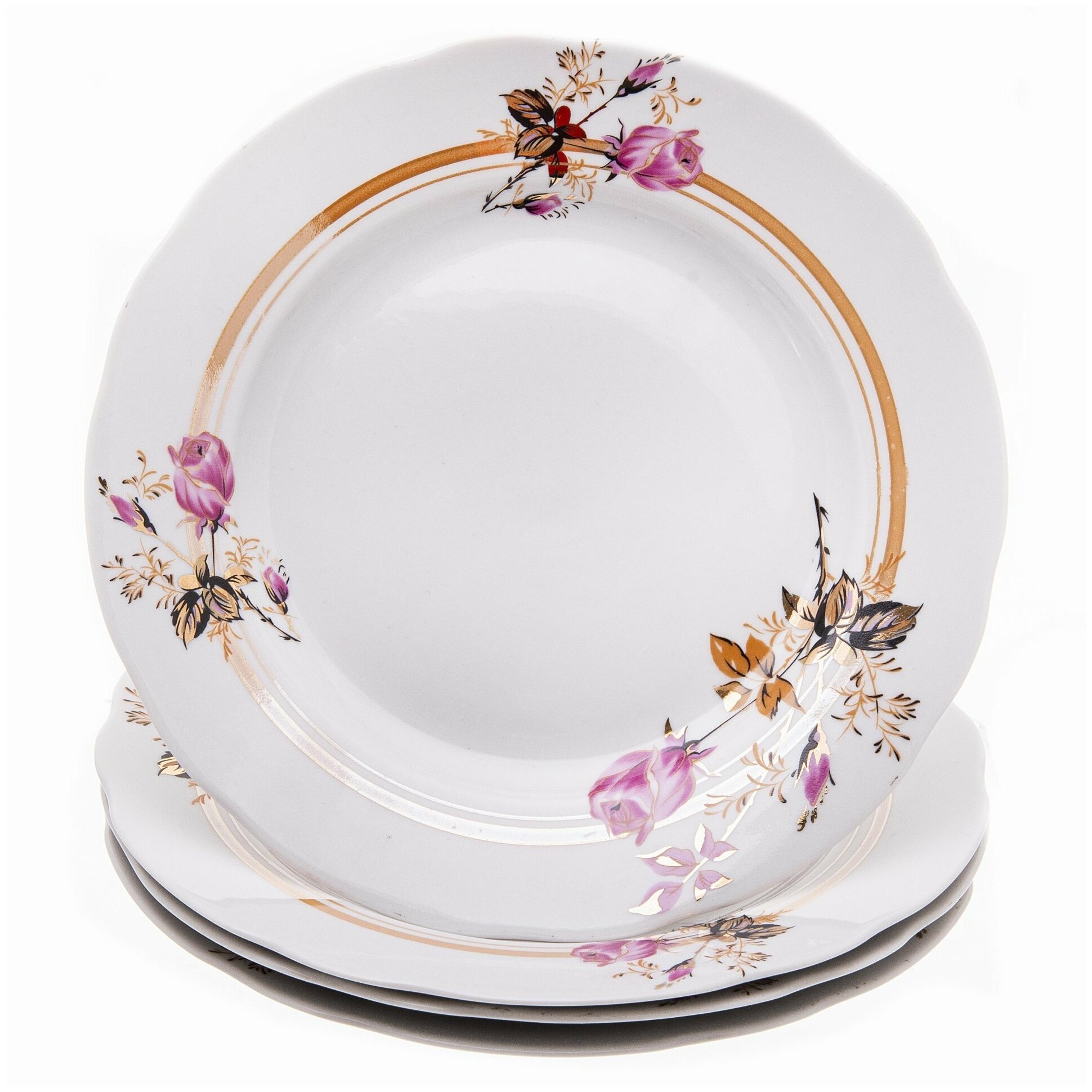 Набор десертных тарелок с цветочным декором на четыре персоны, фарфор