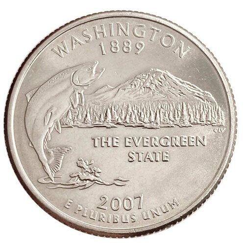 Монета 25 центов (квотер, 1/4 доллара). Штаты и территории. Вашингтон. США, 2007 г. в. Состояние UNC (без обращения)