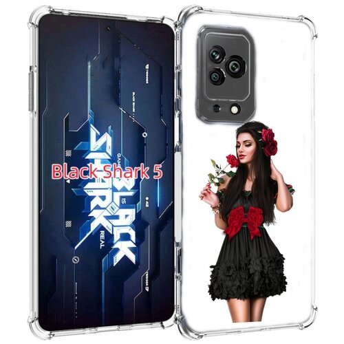 Чехол MyPads девушка-в-черном-платье-с-розой женский для Xiaomi Black Shark 5 задняя-панель-накладка-бампер