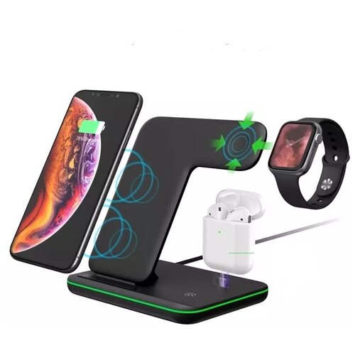 Беспроводная зарядная станция 3 в 1 для телефона / для часов / для наушников / для iPhone+Watch+AirPods / черный