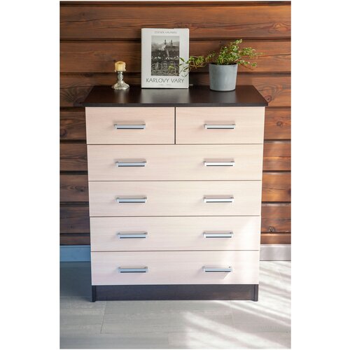 Комод 6 выдвижных ящиков Hesby Chest 4 дуб молочный/венге