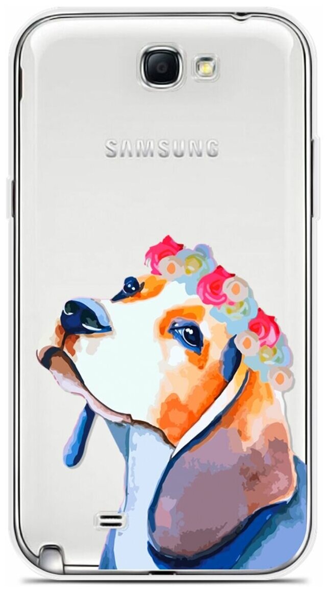 Силиконовый чехол на Samsung Galaxy Note 2 Бигль с цветами / для Самсунг Галакси Ноут 2