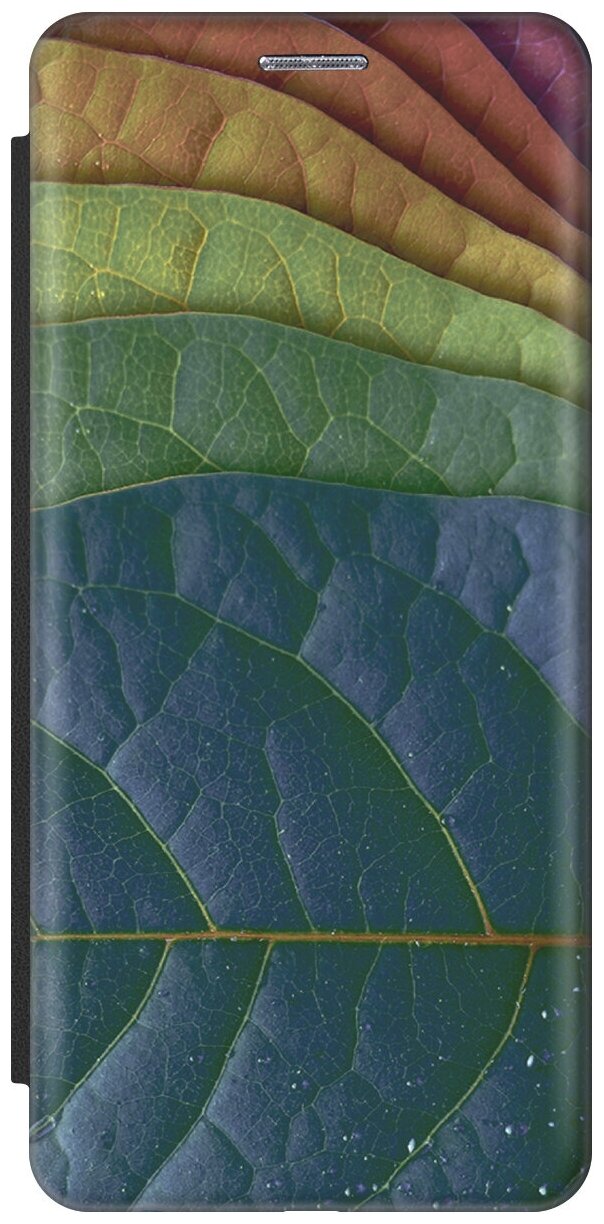 Чехол-книжка на Apple iPhone SE / 5s / 5 / Эпл Айфон 5 / 5с / СЕ с рисунком "Разноцветные листочки" черный