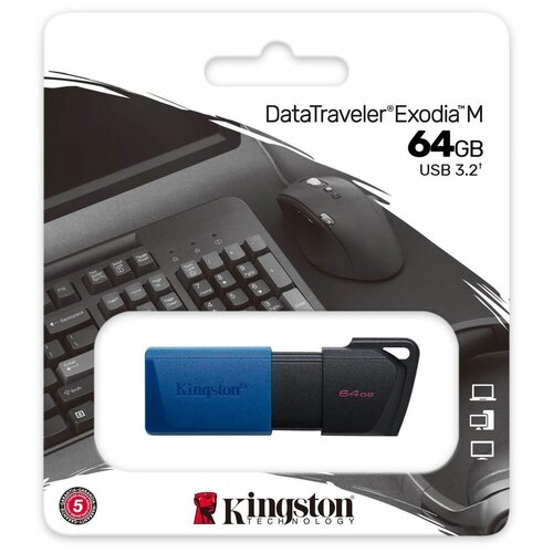 Флешка USB Kingston DataTraveler Exodia M 64ГБ, USB3.0, черный и синий [dtxm/64gb]