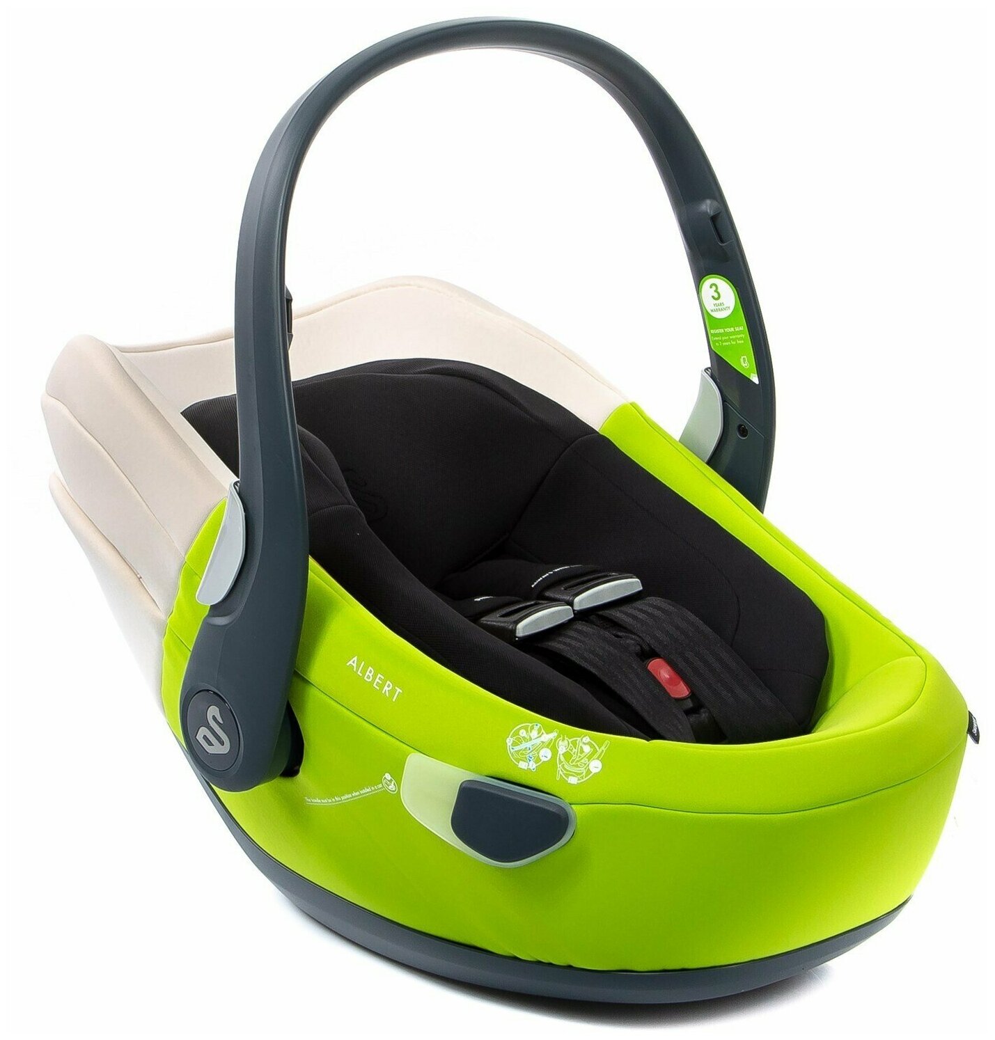 Автолюлька Swandoo Albert i-Size без базы, для перевозки новорожденных малышей и детей весом от 0 до 13 кг, в цвете Lime Green & Coconut White