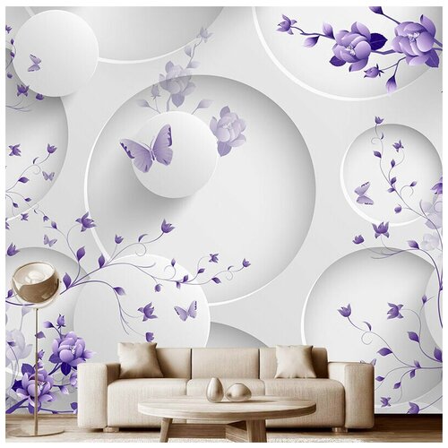Фотообои на стену флизелиновые 3D Модный Дом Полет сиреневых бабочек 300x280 см (ШxВ)