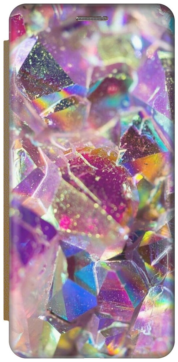 Чехол-книжка Розовые кристаллы на Xiaomi Redmi 7 / Сяоми Редми 7 золотой