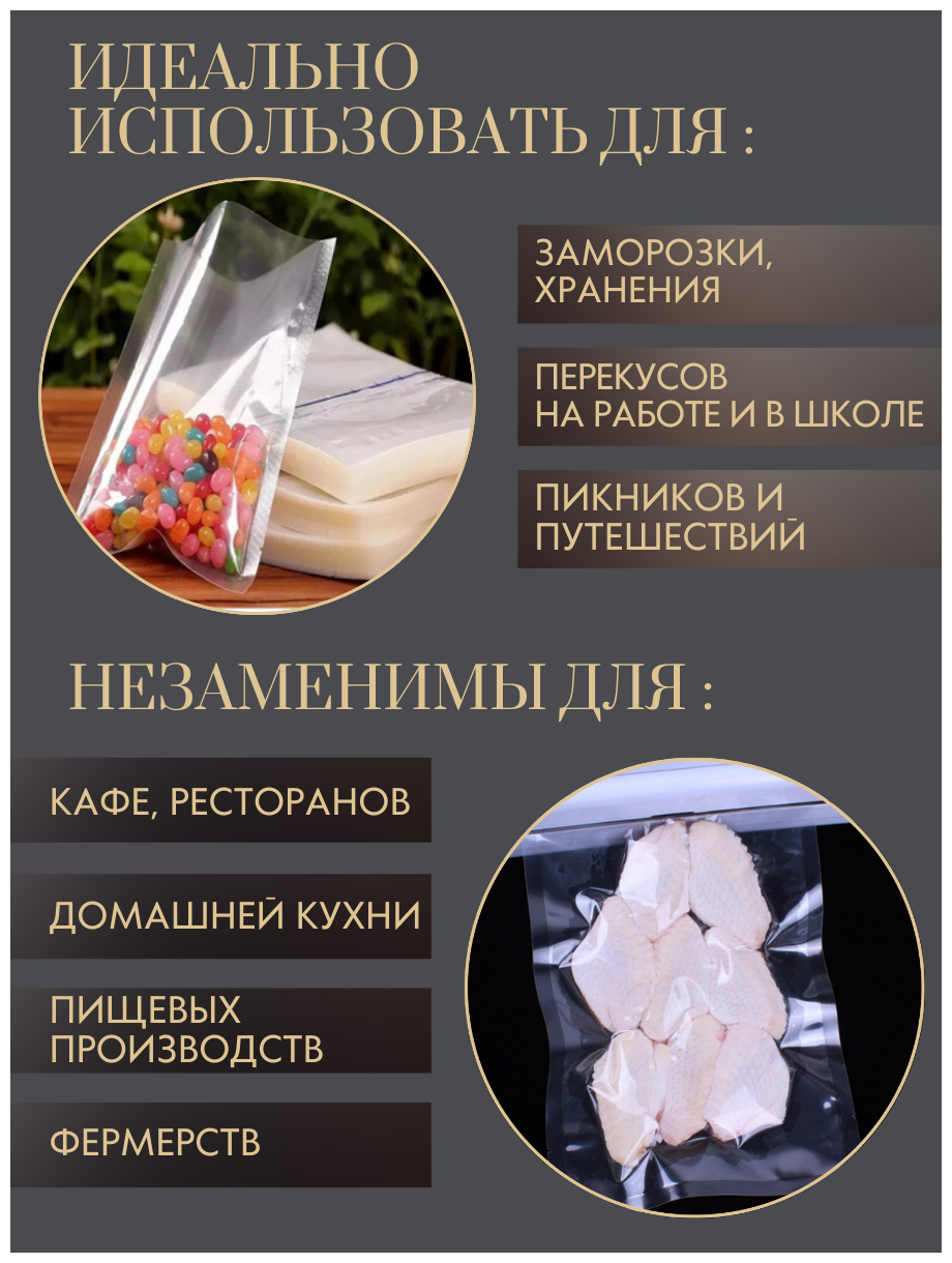 Вакуумные пакеты для хранения продуктов 160*250 мм/65 мкм. РЕТ/РЕ 100 шт реджой - фотография № 4