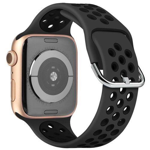 Ремешок для Apple watch 42/44/45(спортивный, силиконовый) Черно-белый (iWatch Series 2, 3, 4, 5, 6,se, 7) без кнопки