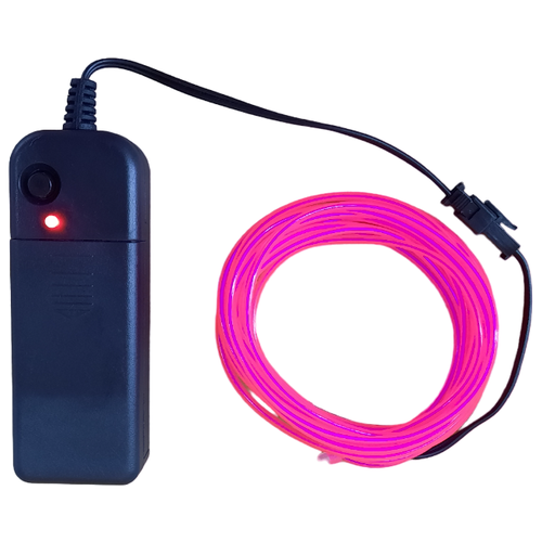 Led гибкий неон узкий (EL провод), 2,3 мм, розовый, 1 м, + Контроллер от батареек (комплект)