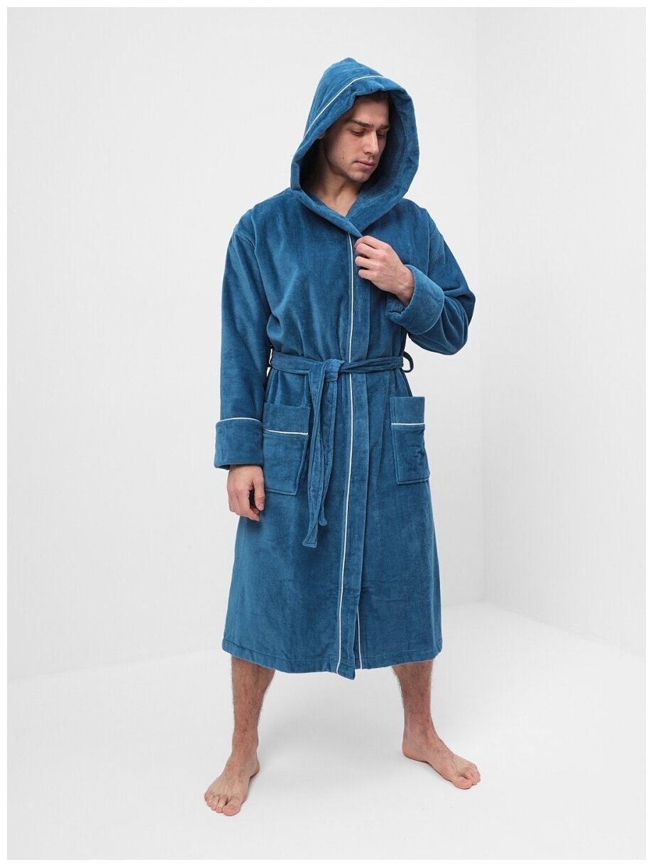 Махровый мужской банный халат с капюшоном и поясом. - фотография № 5