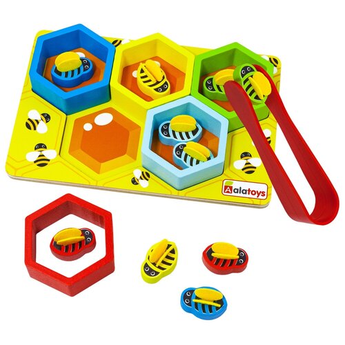 Сортер с пинцетом Пчёлки Развивающие игрушки от 1 года Монтессори игрушки для детей, 22 детали