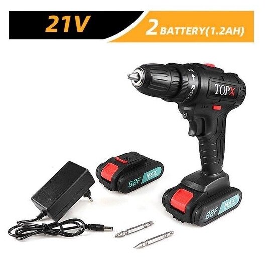 Аккумуляторная Дрель Шуруповерт W&S TOOLS SD-0188-2 с Двумя Литий Ионными Аккумуляторами