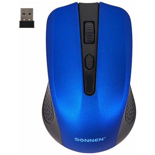 Мышь беспроводная SONNEN V99, USB, 1000/1200/1600 dpi, 4 кнопки, оптическая, синяя, 513530 (арт. 513530) комплект 3 шт мышь беспроводная sonnen v99 usb 800 1200 1600 dpi 4 кнопки оптическая синяя 513530