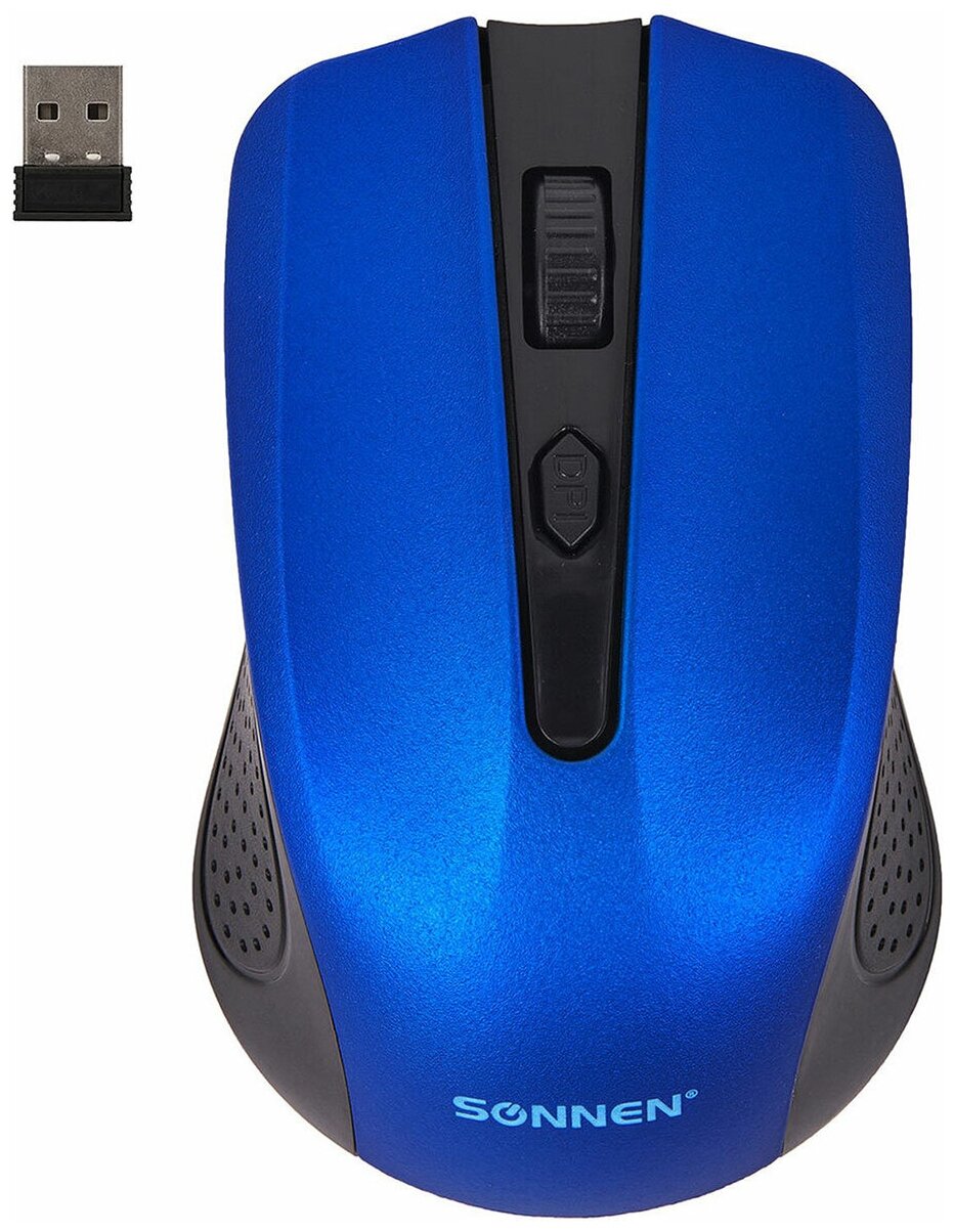 Мышь беспроводная SONNEN V99, USB, 800/1200/1600 dpi, 4 кнопки, оптическая, синяя