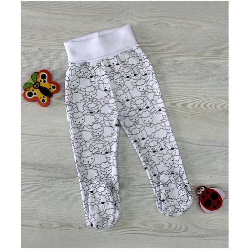 Ползунки с широким поясом для новорожденных Mia Kids, размер 62, Черные Овечки на Белом фоне 10112