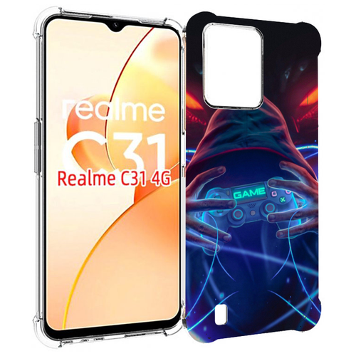 Чехол MyPads игра джойстик неоновый фон для OPPO Realme C31 задняя-панель-накладка-бампер