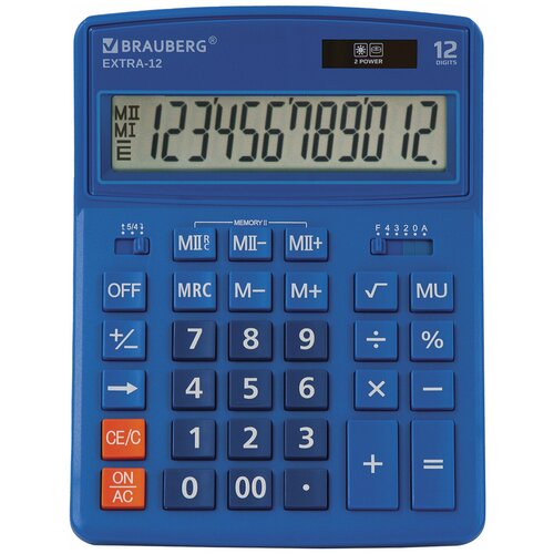 Калькулятор настольный BRAUBERG EXTRA-12-BU (206x155 мм), 12 разрядов, двойное питание, синий, 250482