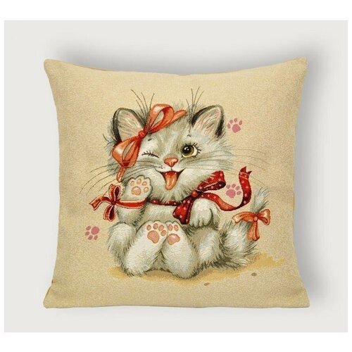 Котенок в бантиках - гобеленовая наволочка ГобеленГлавСнаб 45x45 см