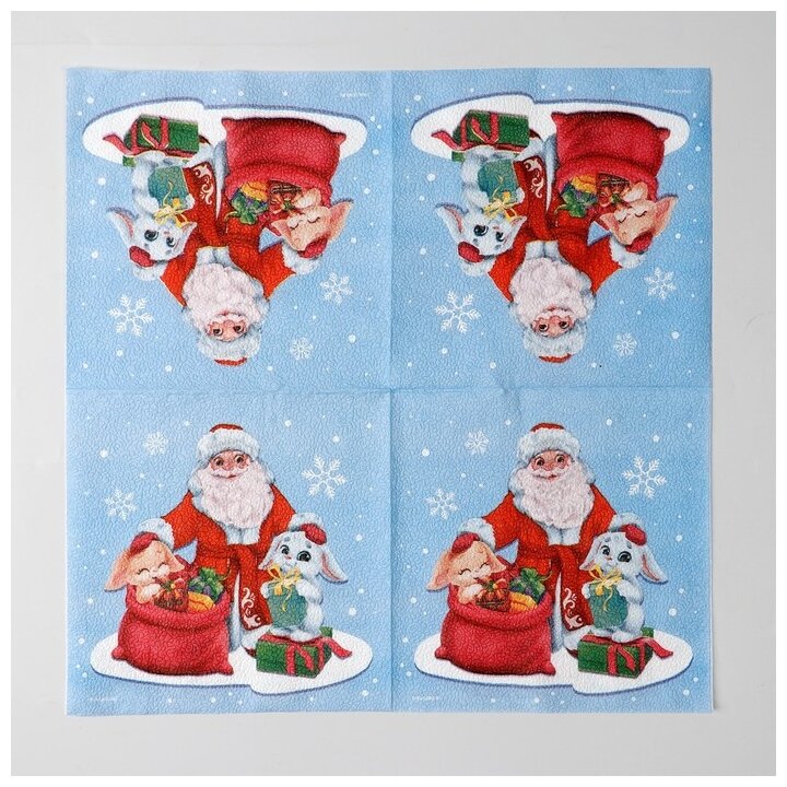 Салфетки бумажные однослойные "Дед Мороз и зайцы", 33*33 см, набор 20 штук 9111690 - фотография № 2