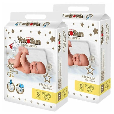 YokoSun подгузники Premium S, 3-6 кг, 72 шт., белый — купить в интернет ...