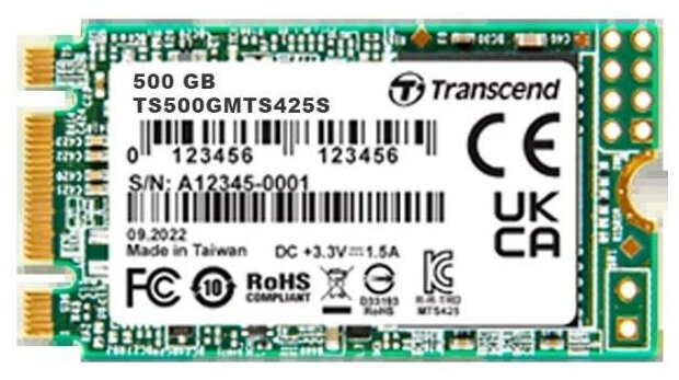 Накопитель SSD M.2 Transcend 500Gb MTS425 (sata3, up to 530/480MBs, 3D Nand, 180TBW,