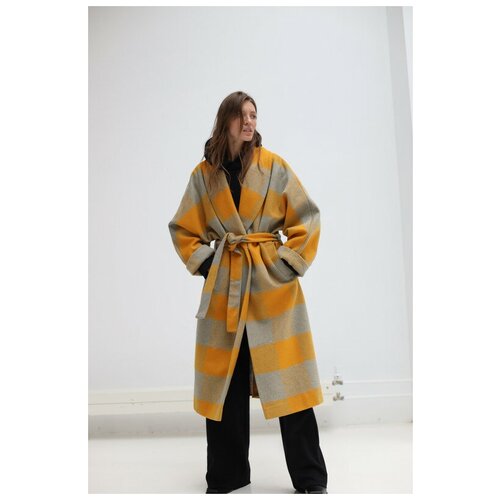 Пальто Mere с комбинированным рукавом охра-серая клетка