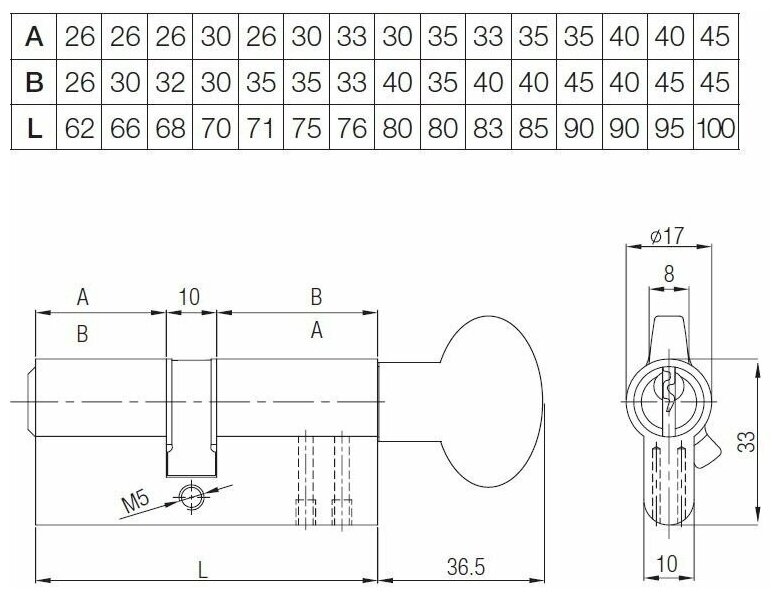 Цилиндровый механизм KALE 164 SMC/100 45х10х45M никель перфо. ключ/вертушка