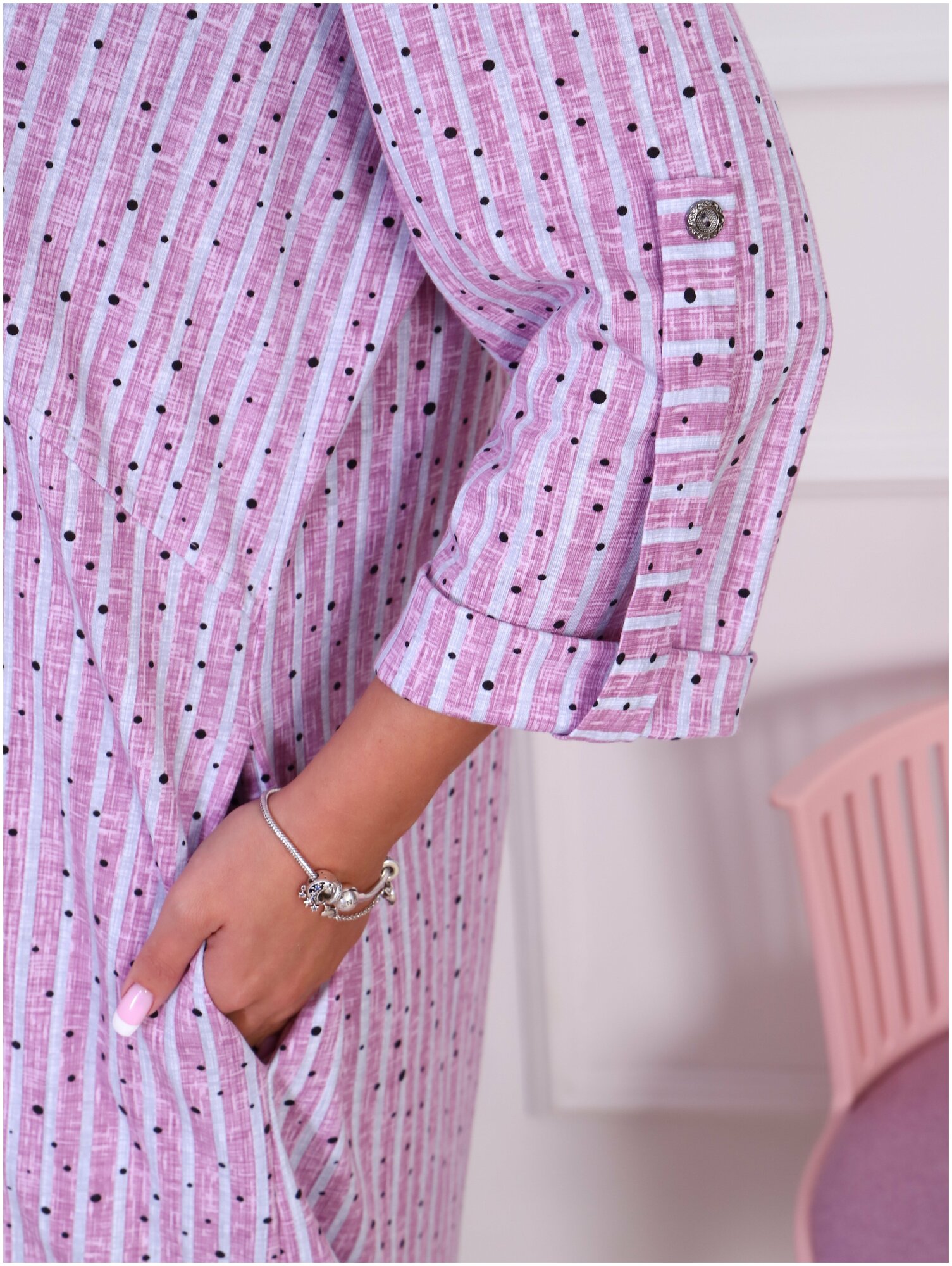 Халат-рубашка DIANIDA М-783 размер 48-62 (52, Розовый) - фотография № 7