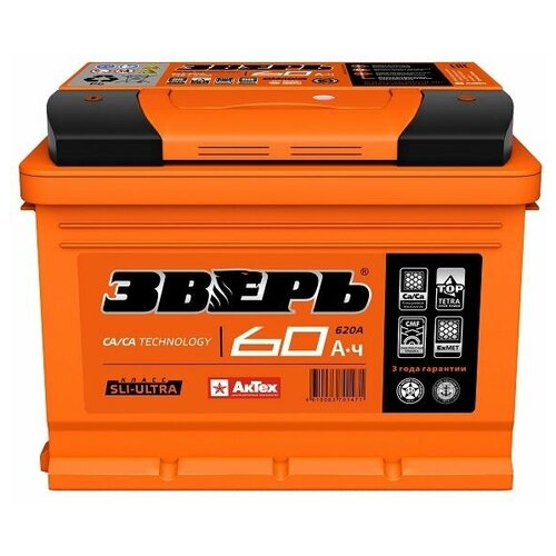 Автомобильный аккумулятор 60 Ач зверь о/п (620А д*ш*в 24,2*17,5*19 см)