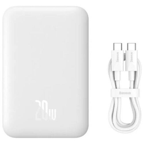 Внешний аккумулятор Baseus Magnetic Mini Wireless Fast Charge Power Bank 10000mAh 20W с кабелем Type-C to Type-C 60W20V3A 50cm Белый PPCX030002 349000₽