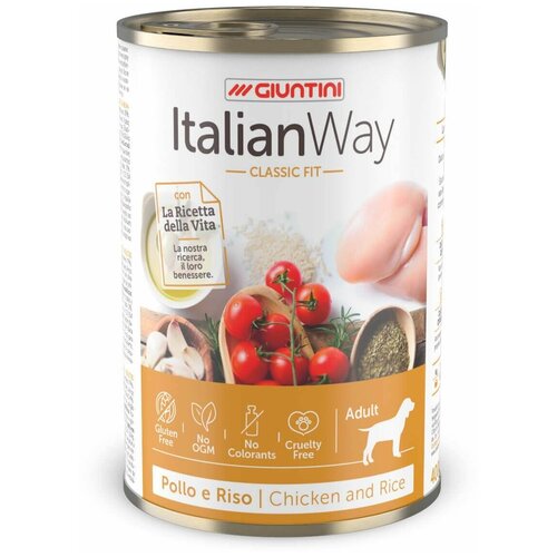 ITALIAN WAY DOG ADULT безглютеновые для взрослых собак всех пород с курицей, томатами и рисом (400 гр х 12 шт)