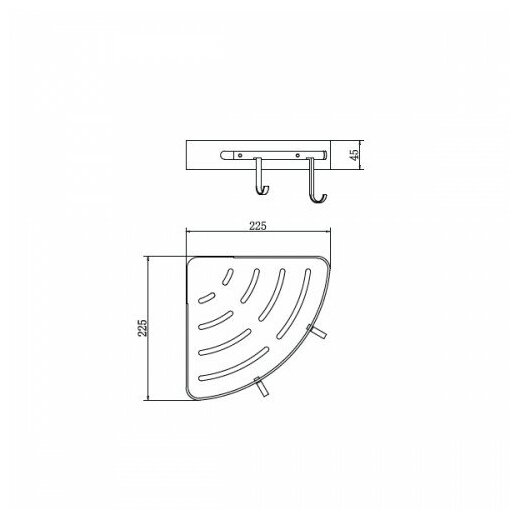 FASHUN Полка для ванной (душевой) угловая решетчатая с крючками A7335-17, серебристая - фотография № 3