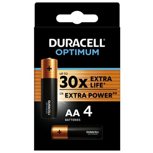 Батарейка DURACELL Optimum АА/LR6-4BL уп/4шт батарейка duracell professional aa 4шт lr6 4bl