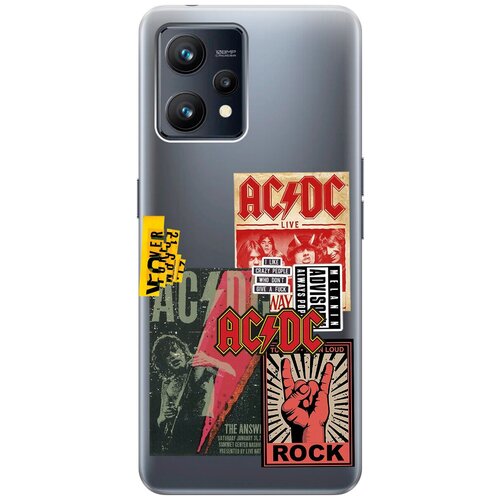Силиконовый чехол с принтом AC/DC Stickers для Realme 9 / Рилми 9 силиконовый чехол на realme 9 рилми 9 с 3d принтом gucci stickers прозрачный
