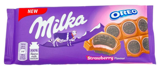 Шоколад Milka молочный с печеньем OREO клубника, 92 г - фотография № 1