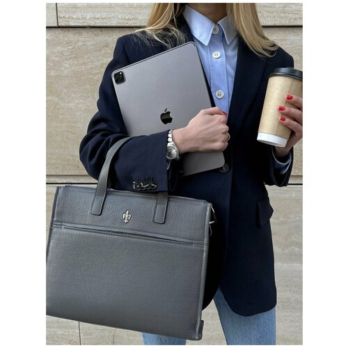 Портфель FIORE BAGS, натуральная кожа, серый