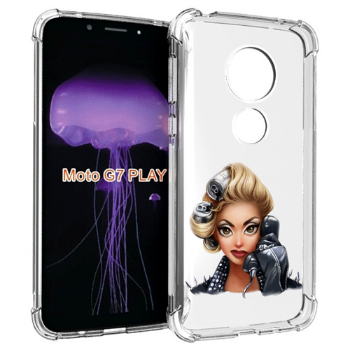 Чехол MyPads девушка-смайлик-с-телефоном женский для Motorola Moto G7 Play задняя-панель-накладка-бампер