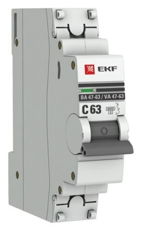 Автоматический выключатель Ekf 1п C 63А 6кА ВА 47-63 PROxima, mcb4763-6-1-63C-pro